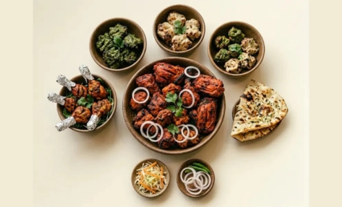 Indian food platter with multiple dishes