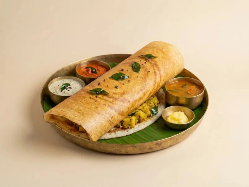 Masala Dosa — crispy rice crepe with potato filling